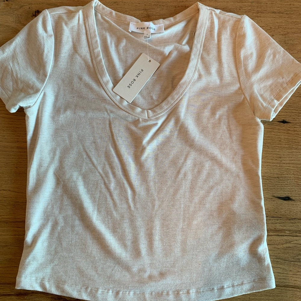 Pink Rose‎ V Neck Oatmeal Short Sleeve Tee Shirt Women’s Large Preloved